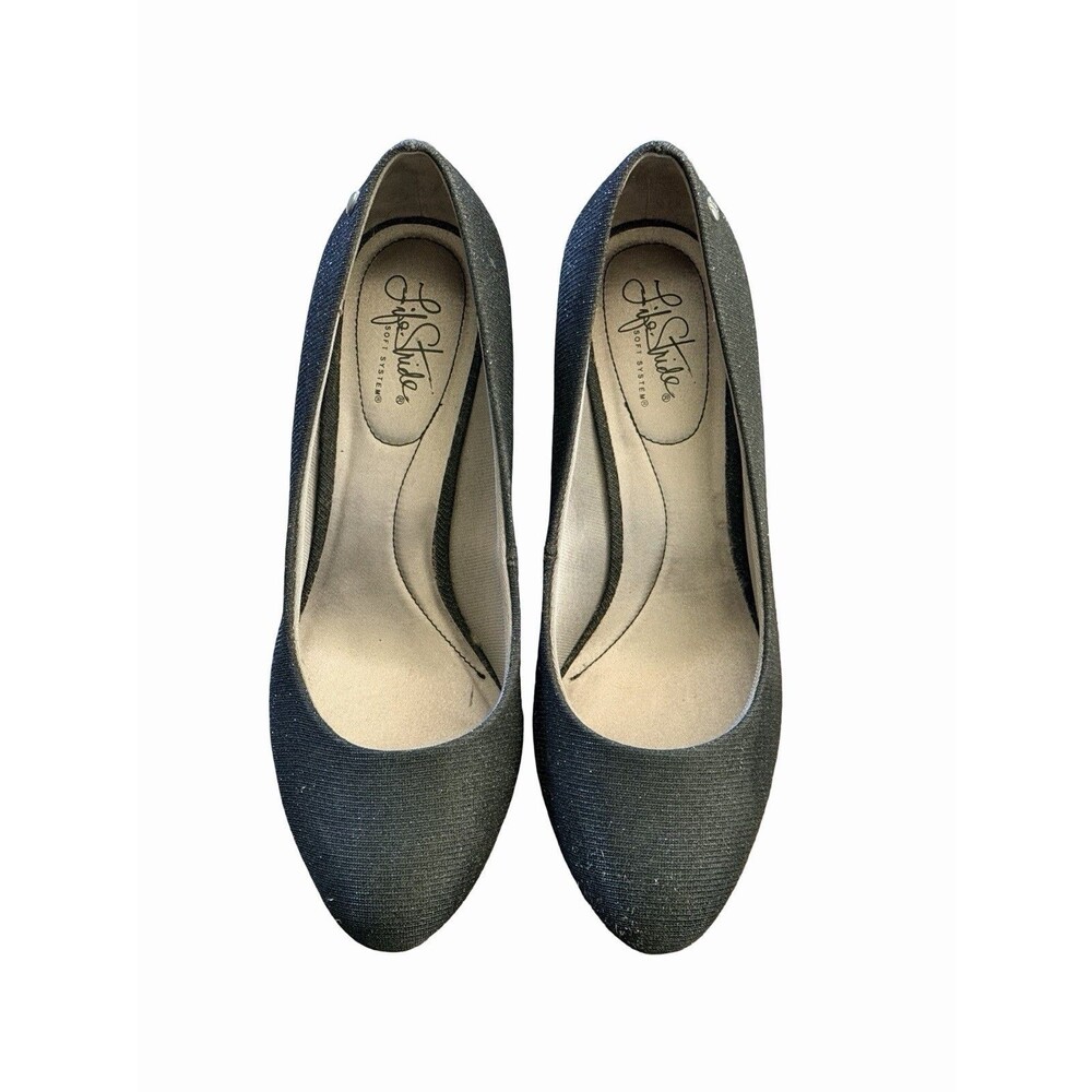 Woman’s Life Stride Parigi Black Fabric Dress Shoes Heels Soft System Size 10W